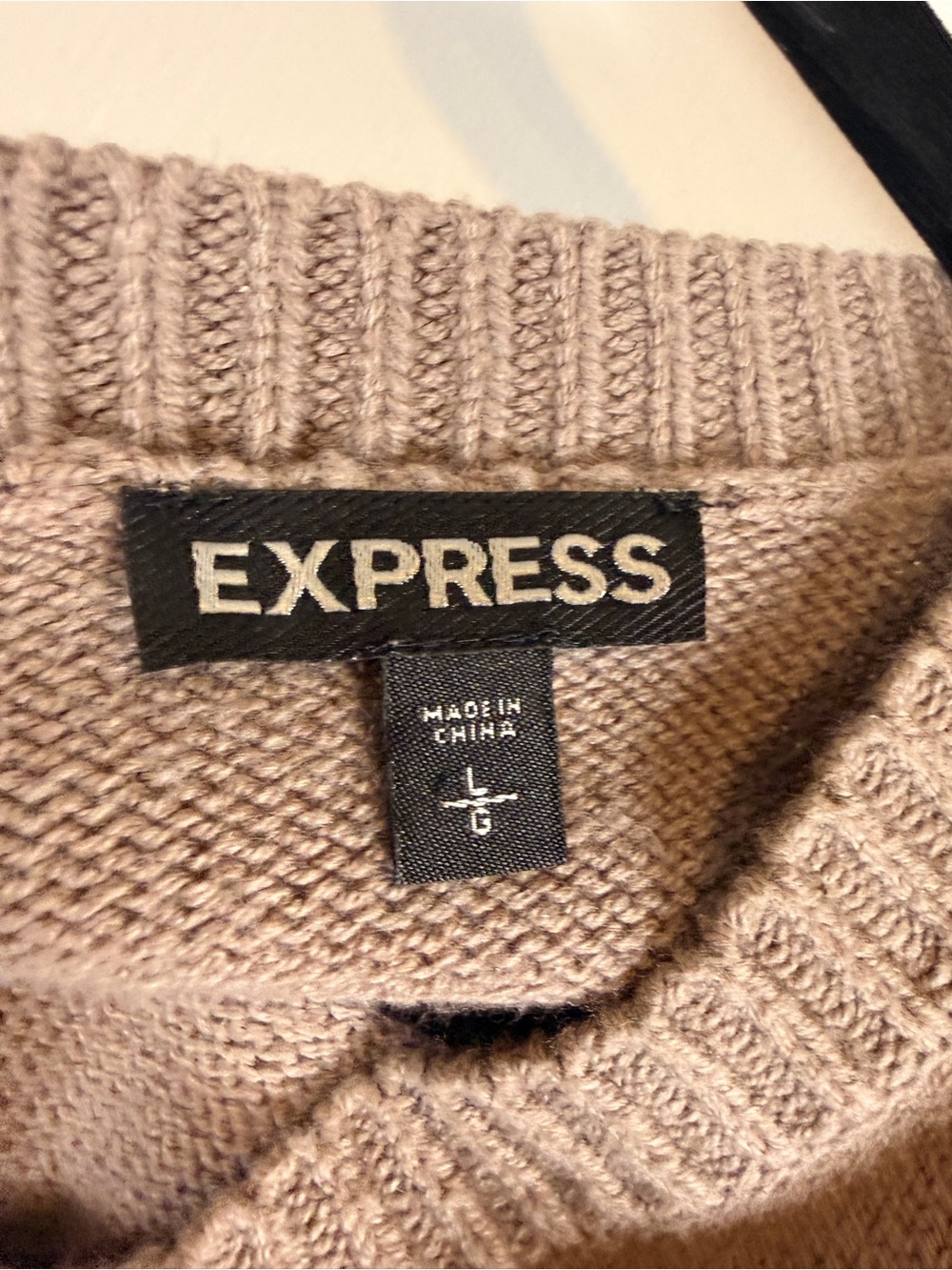 Express Taupe Lace-Up Back Crewneck Sweater - Picture 6 of 7